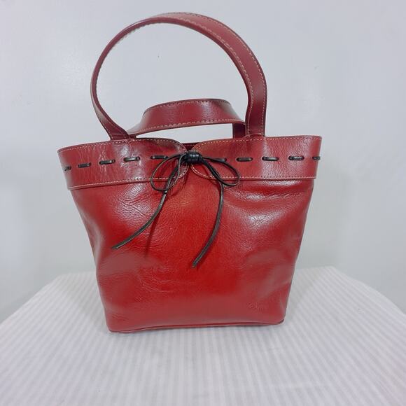 Vintage EGO Red Leather Tote Bag Y2K Bow Detail Top Handle Structured Purse Med - Picture 2 of 10